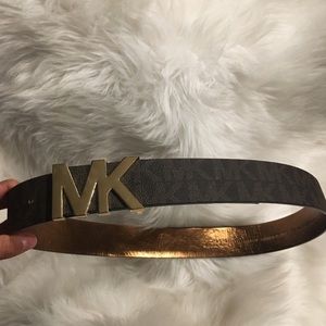 Michael Kors Brown MK leather logo medium Belt